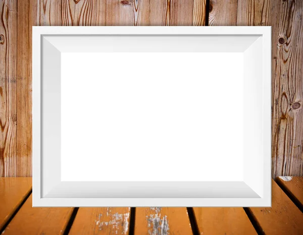 木墙背景上的白色框架 — 图库照片