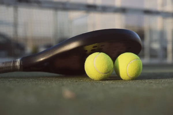 コート、ラケット、ボール、ネットのパドルテニスのオブジェクト — ストック写真