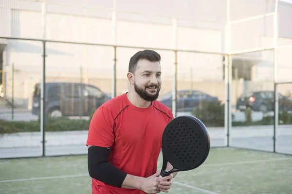 Pádel Jugador Tenis Juego Entrenamiento Cancha Con Codo Más Caliente — Foto de Stock