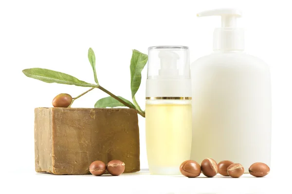 Argan products on white background — Stock Photo, Image