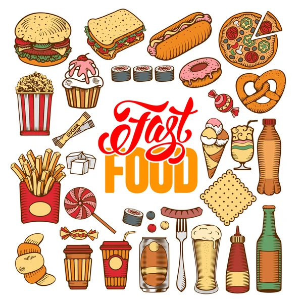 Fast-Food-Elemente gesetzt — Stockvektor