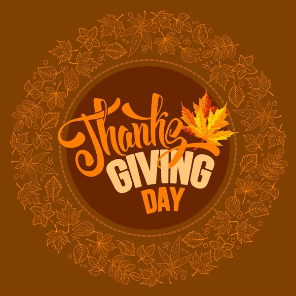 Ημέρα των Ευχαριστιών ευχετήρια κάρτα με φθινοπωρινά φύλλα — Διανυσματικό Αρχείο