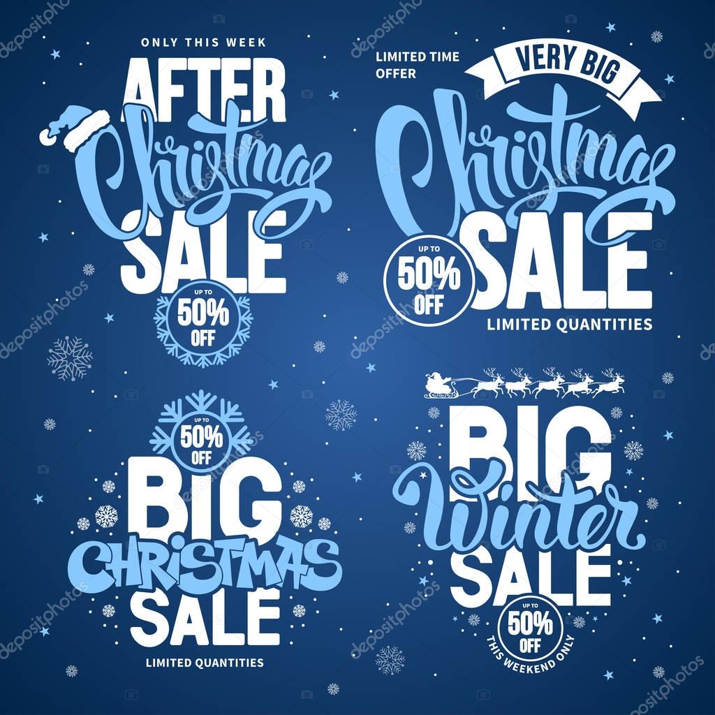 Christmas Sale Design Templates Set with Calligraphy Inscriptions and Christmas Design Elements. Easy to edit and Customise. Vector Stock Illustration.
