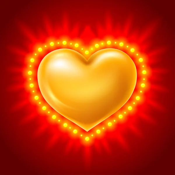 Golden heart on red background — Stock Vector