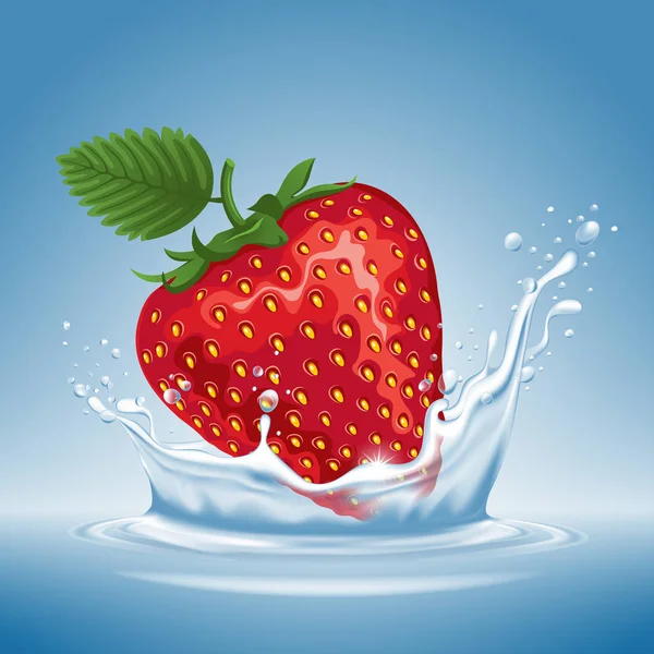 Erdbeere im Wasserspritzer — Stockvektor