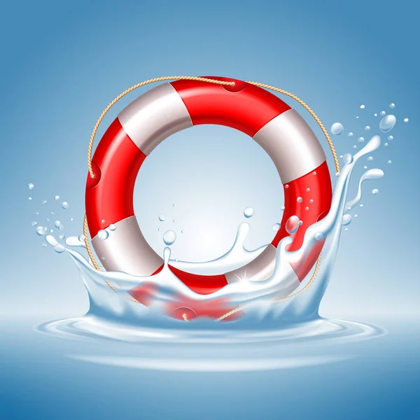 Boya de salvamento cayendo en el agua — Vector de stock