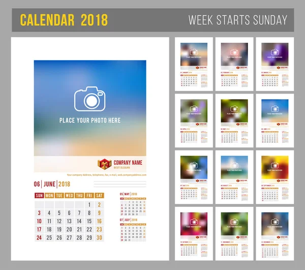 Modèle de calendrier 2018 — Image vectorielle