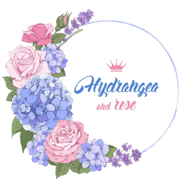 Hortensia y rosas de lujo — Vector de stock