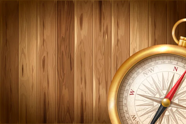Винтажный компас на деревянном фоне — стоковый вектор