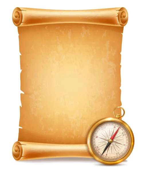 Винтажный компас и старинный свиток — стоковый вектор