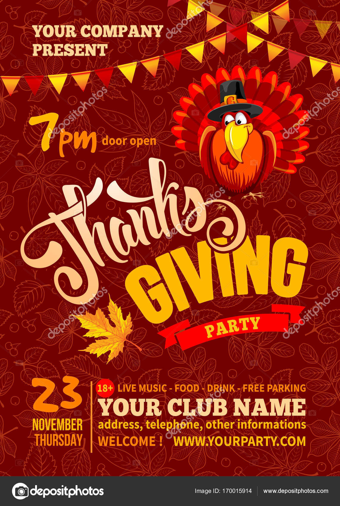 Thanksgiving party poster template Stock Vector Image by ©Pazhyna In Thanksgiving Flyer Template Free