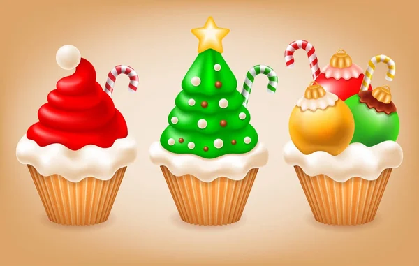 Christmas cupcakes set — Stock Vector