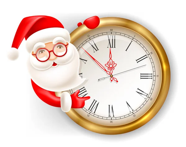 Santa Claus and clock — Stock Vector