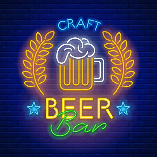 Bar à bière artisanal signe néon — Image vectorielle