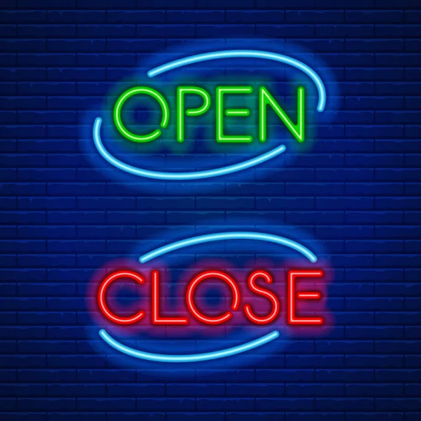 Neon signs open and close — Stock Vector