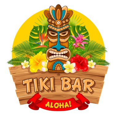 Ahşap Tiki maskesi ve tabela bar