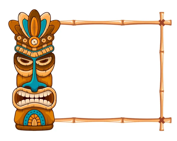 Masque Tiki en bois et cadre en bambou — Image vectorielle
