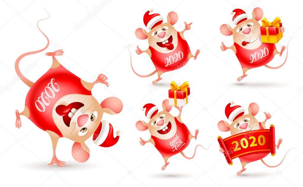 Set Of Cheerful Rats, Rat Is A Symbol Of New Year 2020