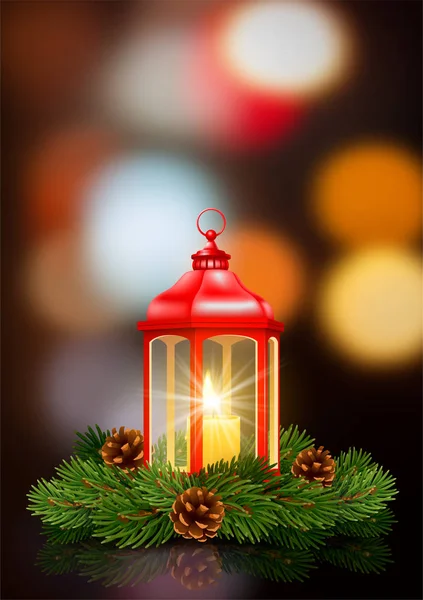 Natale e Capodanno Design con lanterna di Natale — Vettoriale Stock