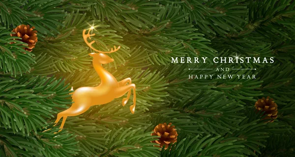 圣诞及新年贺卡模板-金鹿甲 — 图库矢量图片