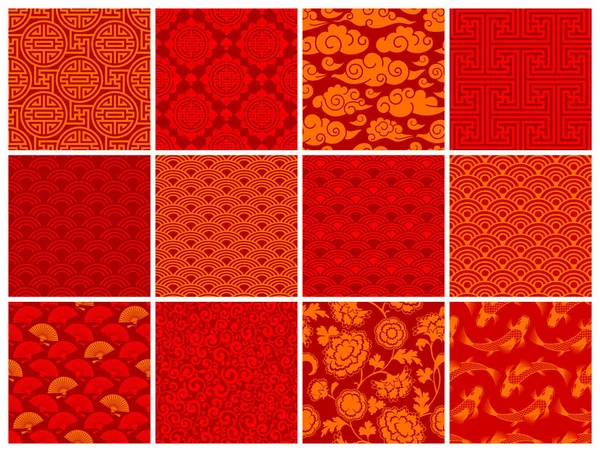 Conjunto de patrones sin costura chinos o japoneses — Archivo Imágenes Vectoriales