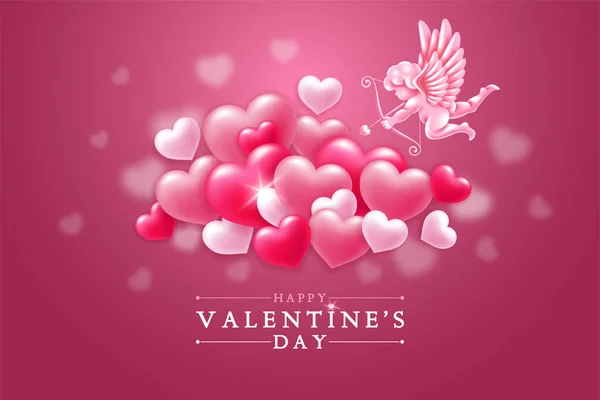 Tarjeta de felicitación del día de San Valentín con cupidos y corazón — Vector de stock