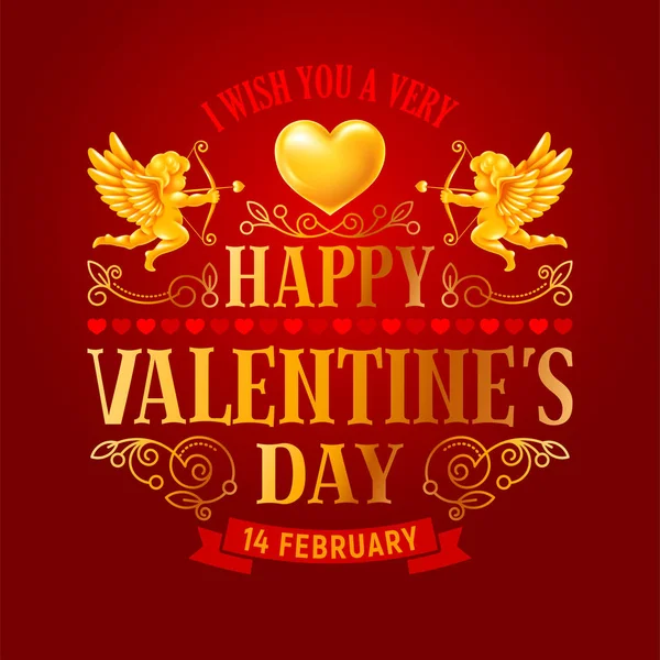 Tarjeta de felicitación del día de San Valentín con cupidos y corazón — Vector de stock