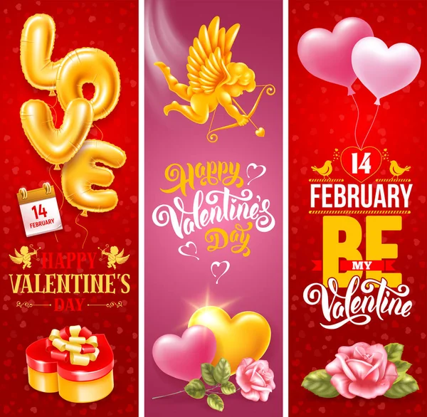 Valentines Day Vertical Banners Set — 스톡 벡터