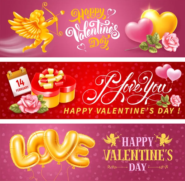 Valentines Day Horizontal Banners Set — Stock Vector