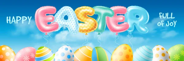 Banner pasquale con lettere palloncini Pasqua — Vettoriale Stock