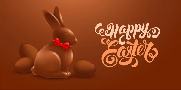 Design de cartão festivo de Páscoa feliz com coelho de chocolate A — Vetor de Stock