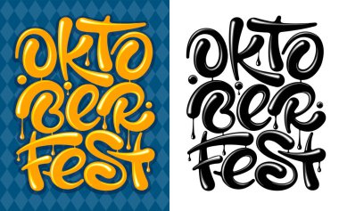 Oktoberfest el yazısı. Yaratıcı tasarımın için iki farklı renk ve tek renkli eşsiz harfler. Beyaz arka planda izole edilmiş. Vektör illüstrasyonu.
