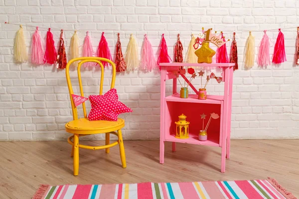 Photo Zone Decorations Birthday Celebration Girl Idea Decorating Pink Style — Stockfoto