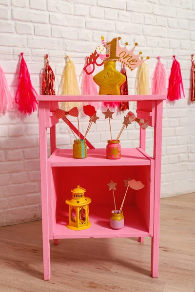 Ideas Decorating Pink Style First Year Birthday Party Little Girl — Stockfoto