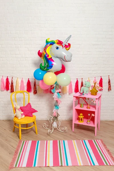 Balloons Form Unicorn Idea Decorating Unicorn Style First Year Birthday — Stock Photo, Image