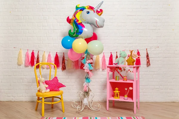 Balões Forma Unicórnio Idéia Para Decorar Estilo Unicórnio Festa Aniversário — Fotografia de Stock