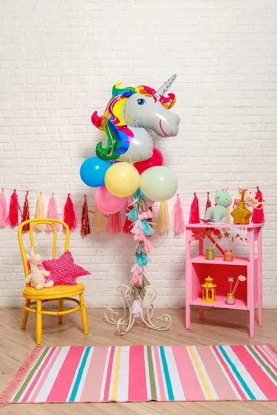 Balloons Form Unicorn Idea Decorating Unicorn Style First Year Birthday — Stockfoto