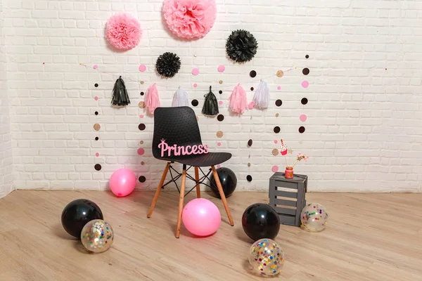 Pink Black Princess Style Idea Decorating First Year Birthday Party — Stockfoto
