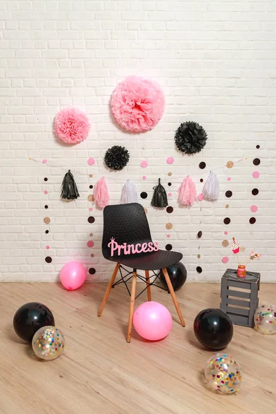 Rosa Preto Princesa Estilo Ideia Para Decorar Festa Aniversário Primeiro — Fotografia de Stock