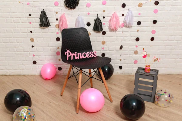 Pink Black Princess Style Idea Decorating First Year Birthday Party — Stockfoto