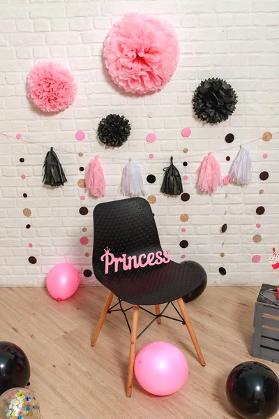 Pink Black Princess Style Idea Decorating First Year Birthday Party — Stockfoto
