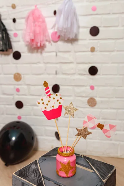Ideas Decorating Pink Style First Year Birthday Party Little Girl — Stockfoto