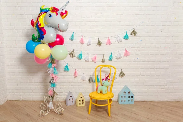Balloons Form Unicorn Idea Decorating Unicorn Style First Year Birthday — Stock Photo, Image