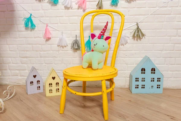 Soft Children Toy Form Unicorn Idea Decorating Unicorn Style First — Stock Photo, Image