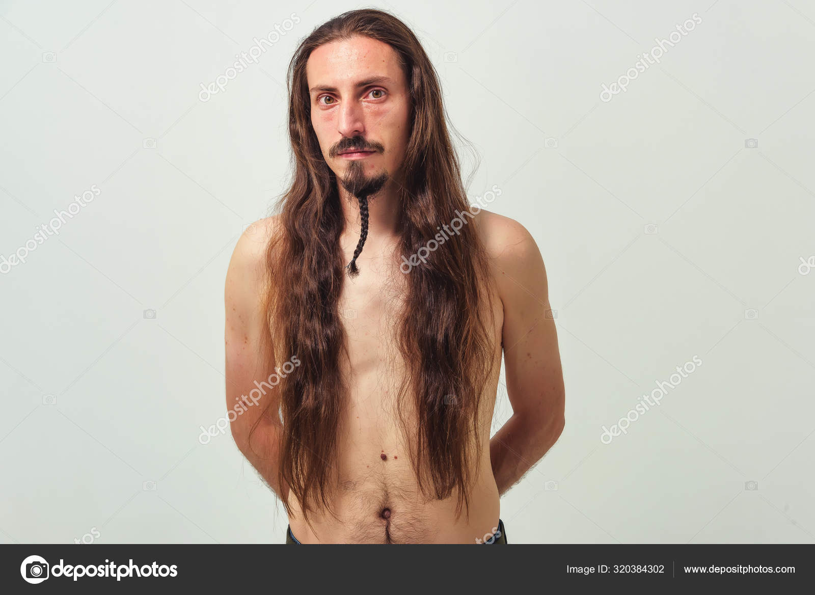 Man Long Hair Beard Naked Torso White Background Long Flowing Stock Photo  by ©Kinderkz 320384302