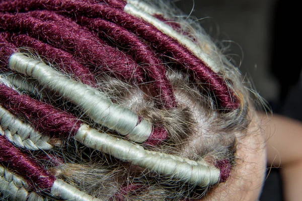 Decorating Dreads Beads Braids Girl Colored Artificial Dreadlocks White Burgundy — Stock Photo, Image