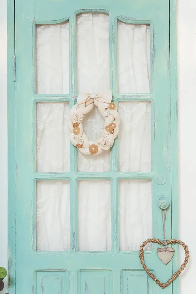 Woven Wreath Burlap Linen Fabric Door Spring Wreath House Green — Stock Photo, Image