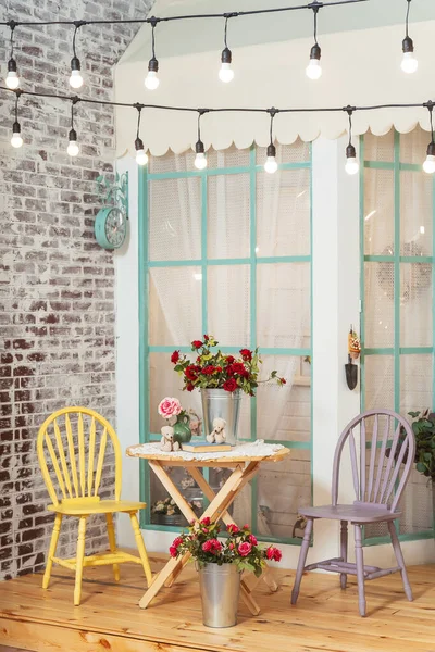 Garden Table Chairs Summer Porch House Summer Terrace Retro Light Stock Picture
