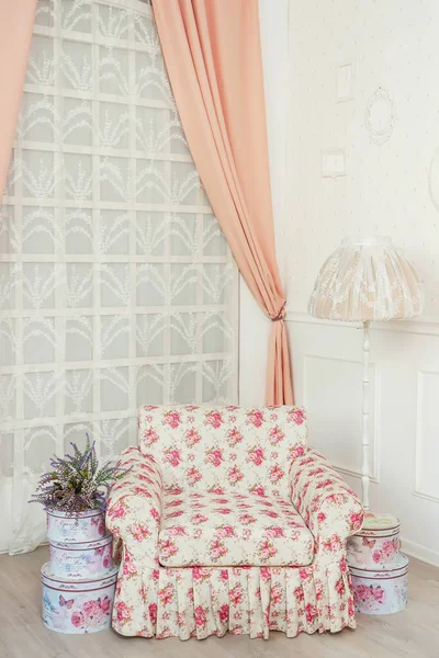 Flower Print Armchair Bright Room Classic Style Interior Room Style — Stock Photo, Image
