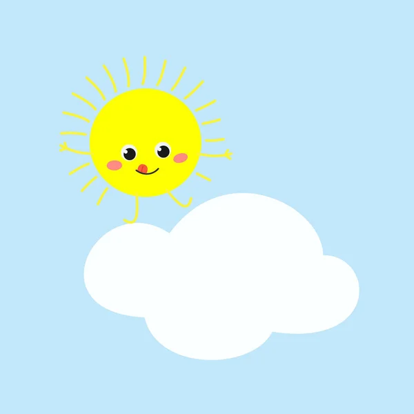 Vrolijke cartoon zon op een wolk vector illustratie — Stockvector